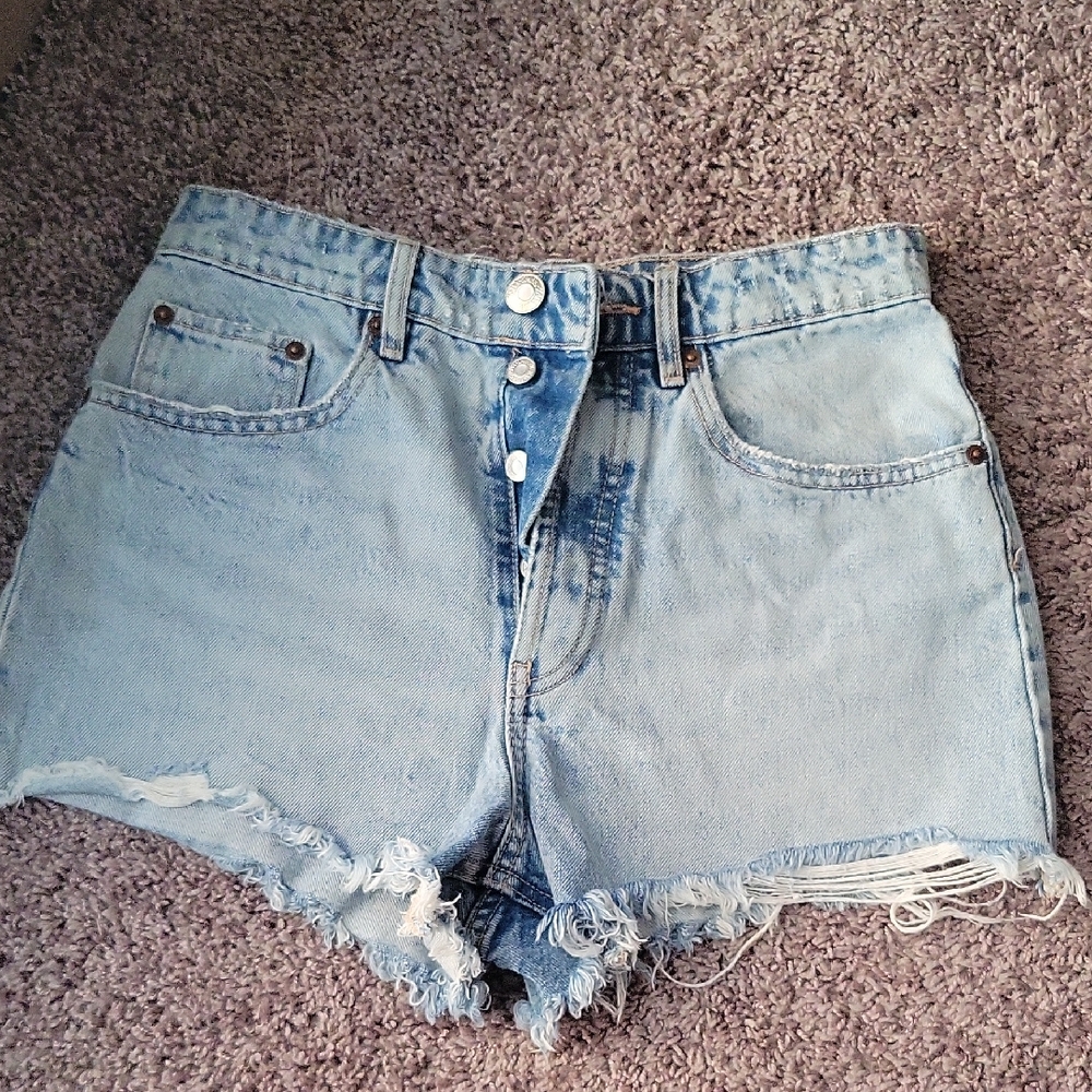 Zara High Waist Light Blue Distressed Jean Shorts